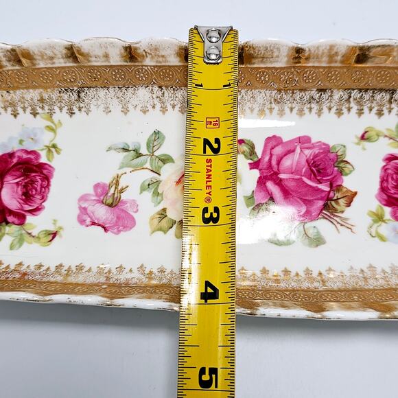Antique Celery Tray Made in Germany Gold Trim Hand Painted Roses - Picture 6 of 7